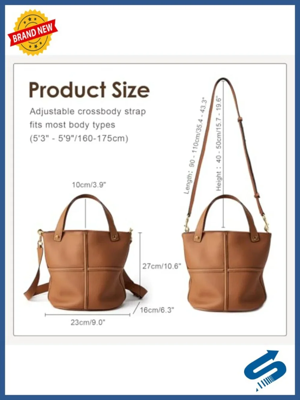Leather Bucket Crossbody Bag for Women - Adjustable Strap, Top Handle